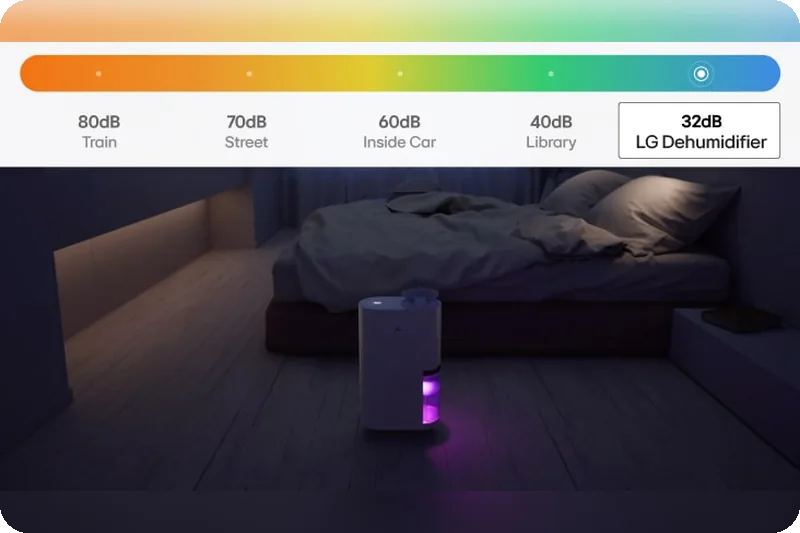 LG PuriCare DD16GMEE1 quiet operation below 32 decibels in a bedroom