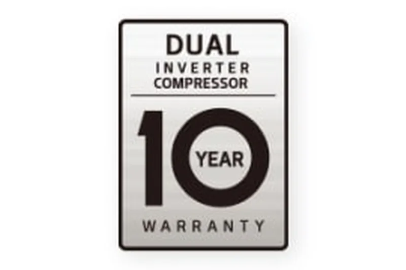 LG Dual Inverter Compressor 10-year warranty badge for DD16GMWE1